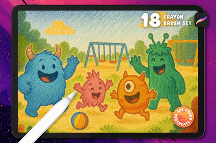 18 Crayon Procreate Brush Set, a Brush Add-On by itefan Studio