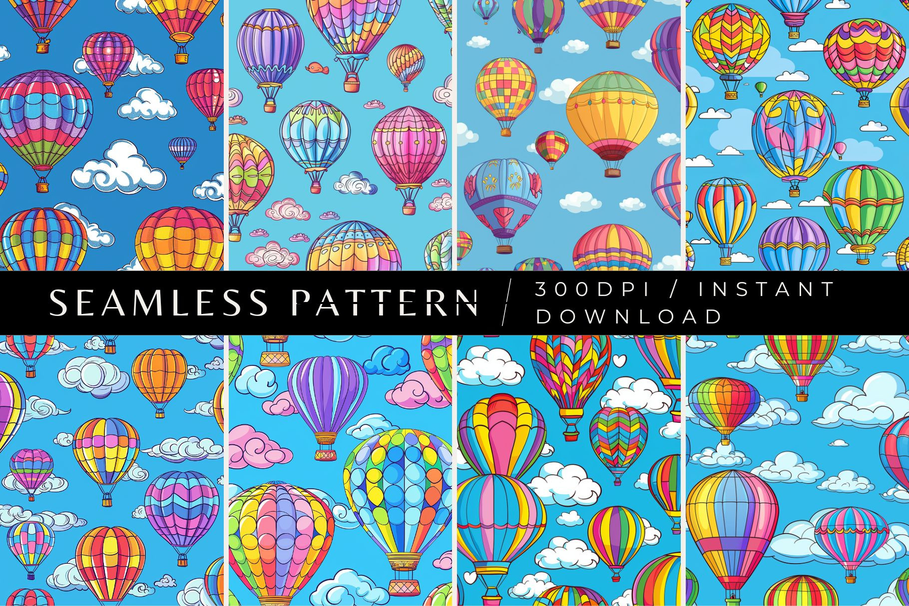 8 Skybound Balloons Seamless Pattern, a Pattern Graphic by Inknfolly