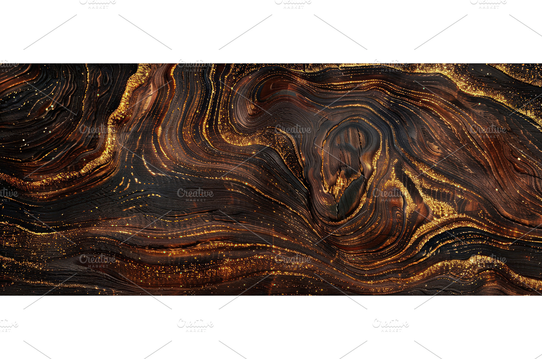 Dark wood grain texture with gold, an Abstract Photo by piter.goskov