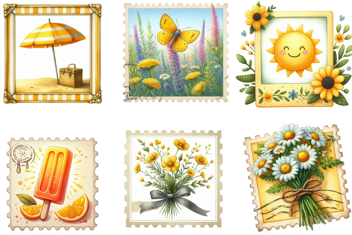 Yellow Summer Postage Stamps Clipart, an Illustration by Designking (Photo 3 of 4)