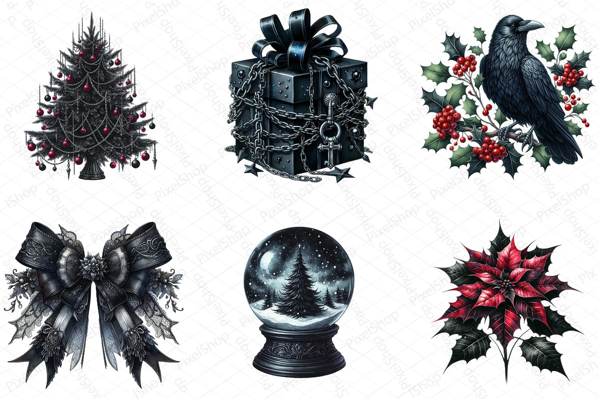 Gothic Christmas Clipart Bundle, an Illustration by DreamPrint404 (Photo 4 of 6)