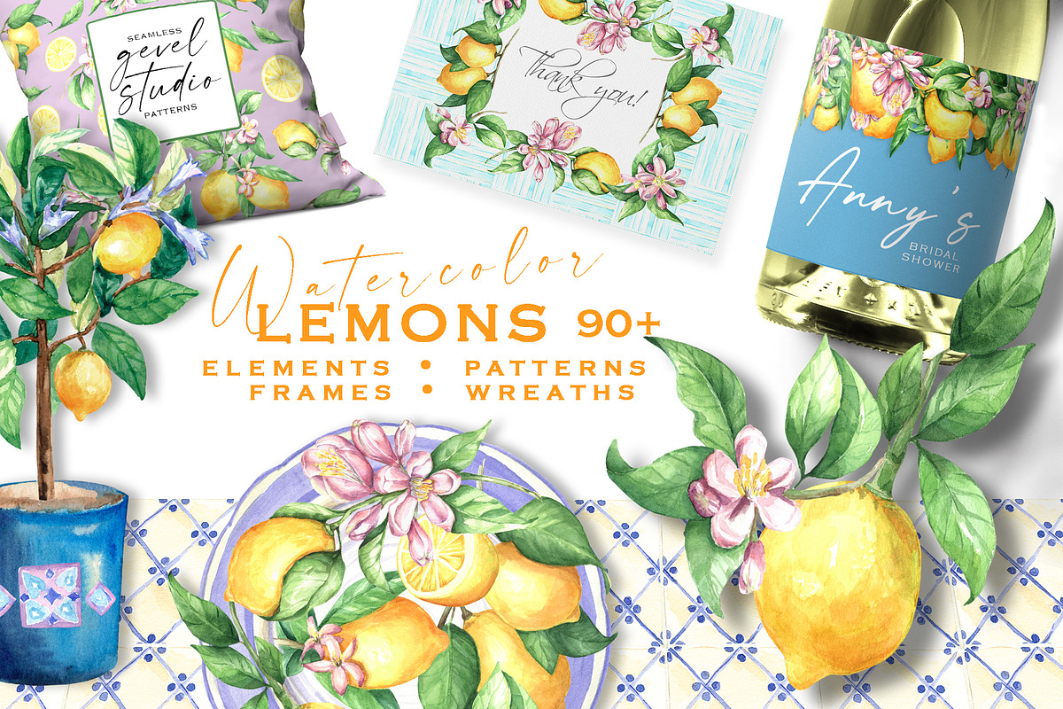 LEMONS Watercolor clipart set, an Object Illustration by GevelStudio (Photo 1 of 16)