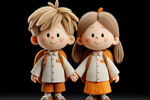 Cute cartoon school kids, smiling boy and girl with backpacks ho, a School & Education Photo by José Manuel Gelpi