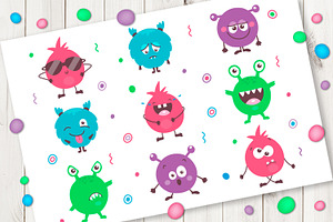 Cute Cartoon Monsters Vector Set