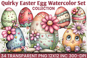 Quirky Easter Egg Watercolor Clipart, an Illustration by RobertsArt