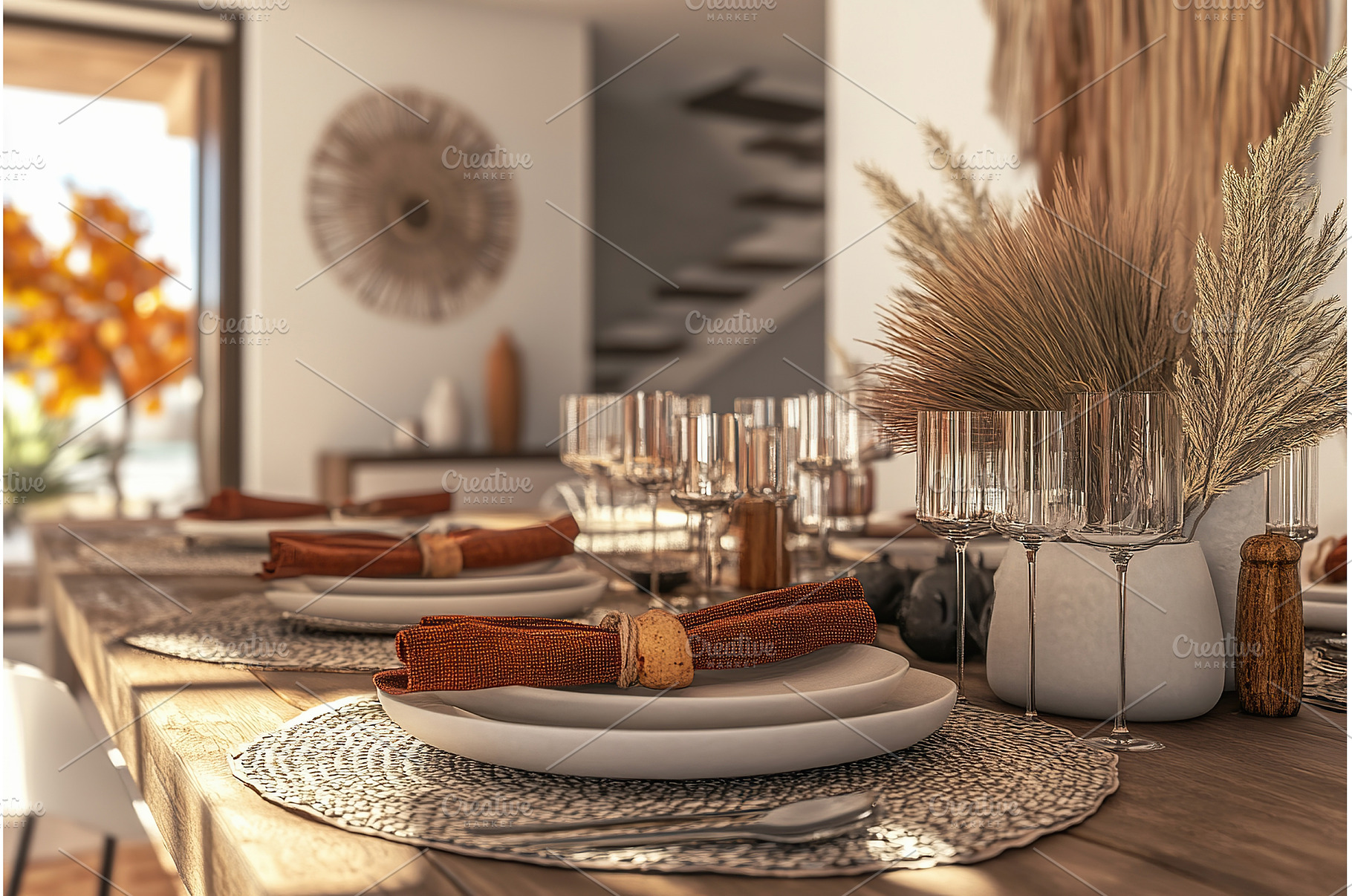 Modern boho villa dining room set, a Holiday Photo by Lermont51