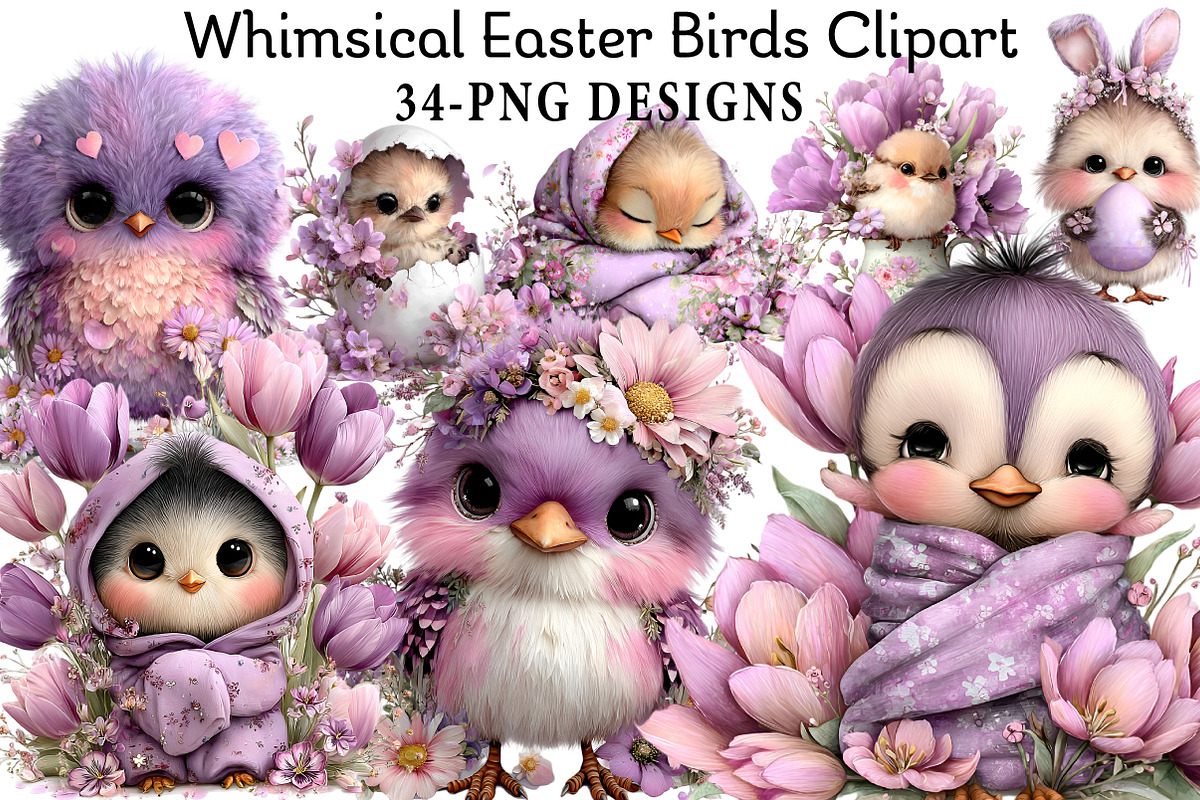 Whimsical Easter Birds Clipart, an Illustration by Daily.Designs (Photo 1 of 8)