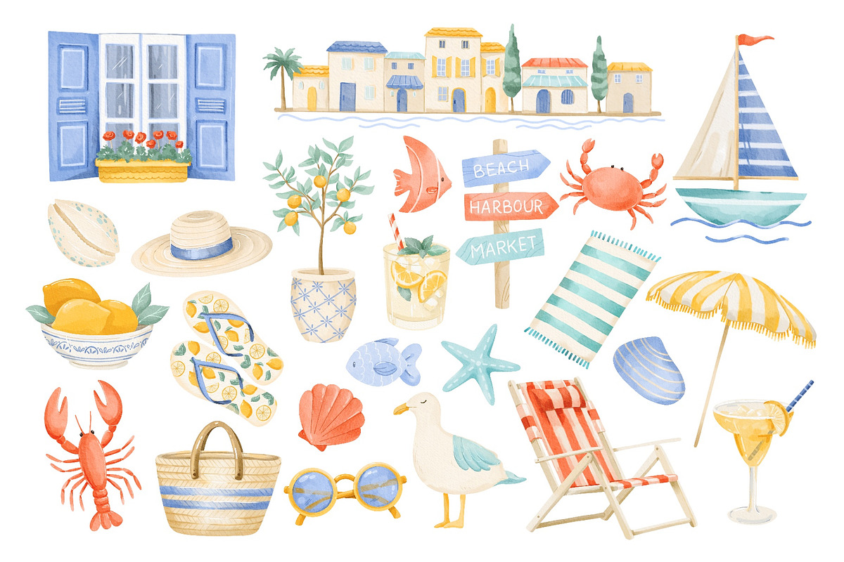 Mediterranean Coastal Clipart, a Seasonal Illustration by ArtGiftsStudio (Photo 3 of 4)