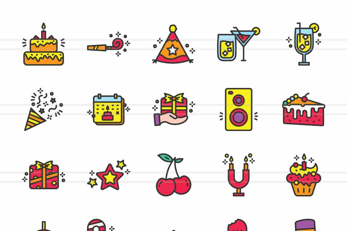 Birthday Filled Line Icons, an Icon by IconBunny (Photo 2 of 2)