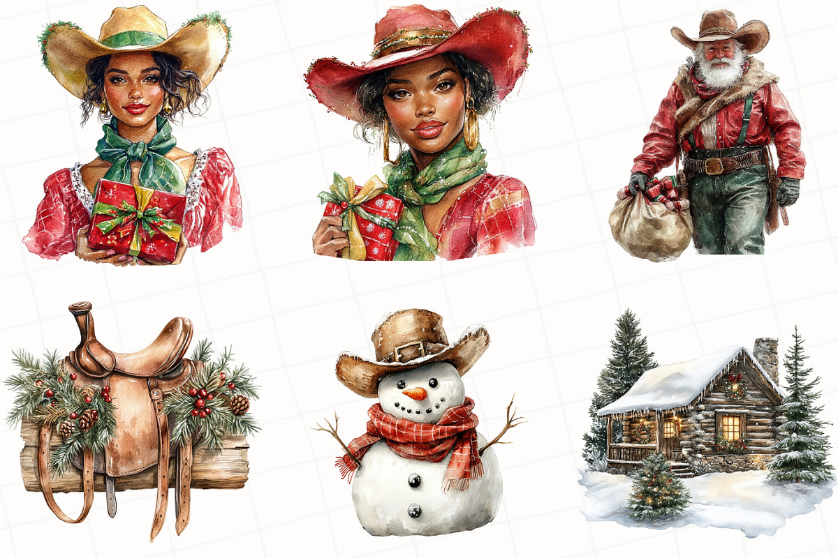Watercolor Christmas Western Clipart, an Illustration by OK Design (Photo 2 of 5)