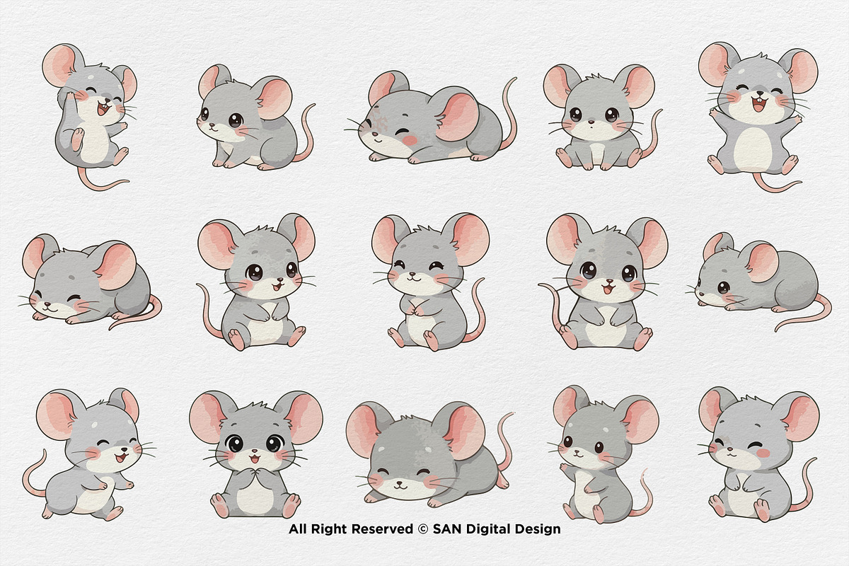 15 Bundle Watercolor Baby Mouse Grey, an Animal Illustration by Morspective (Photo 8 of 8)