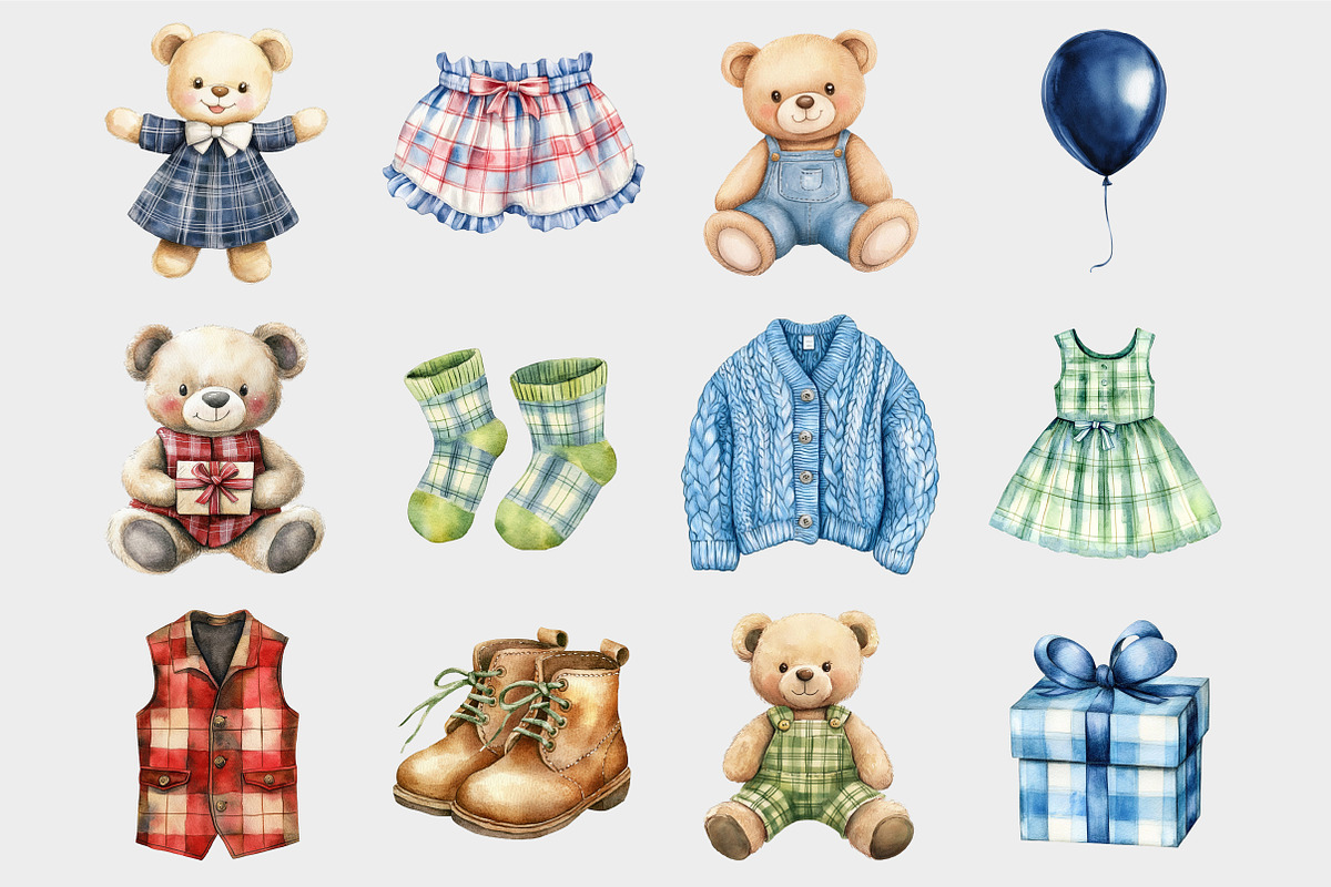 Watercolor Teddy Bear Clipart, a Seasonal Illustration by Design Market (Photo 4 of 5)