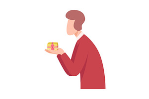 Young Man Holding Gift Box, Side, a Person Illustration by TopVectors