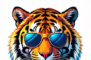 Tiger wearing stylish sunglasses., an Animal Illustration by yod67