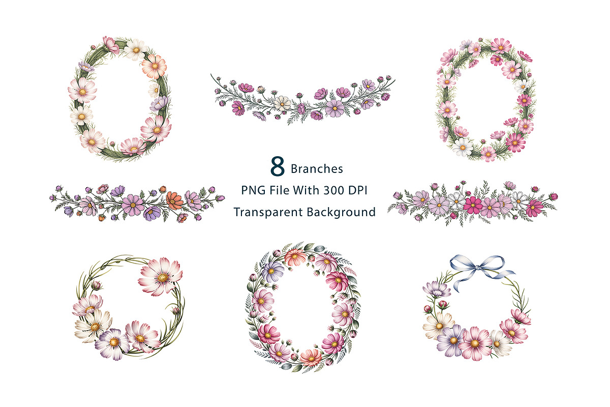 Cosmos Watercolor Floral Clipart, a Decorative Illustration by ForhadGFX (Photo 12 of 15)