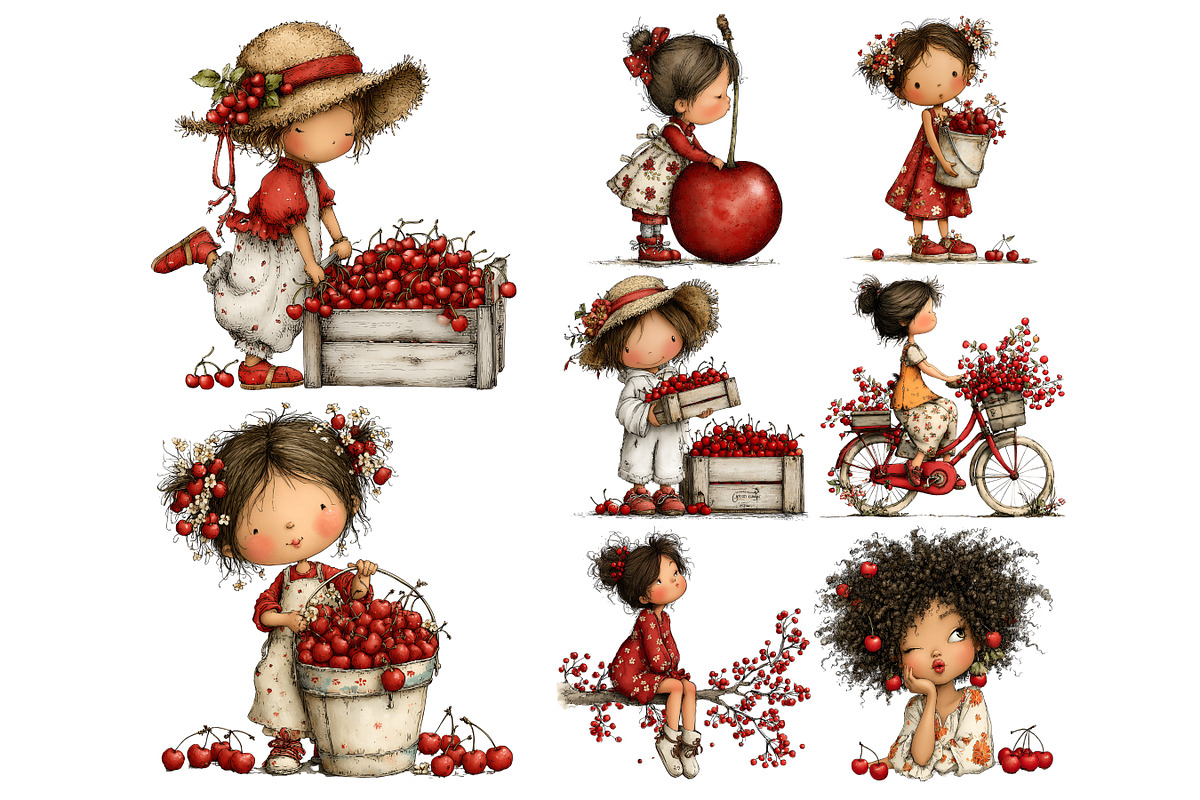 Cherry Girl Watercolor Clipart, a Person Illustration by Nicolle's Colorful Art (Photo 10 of 10)