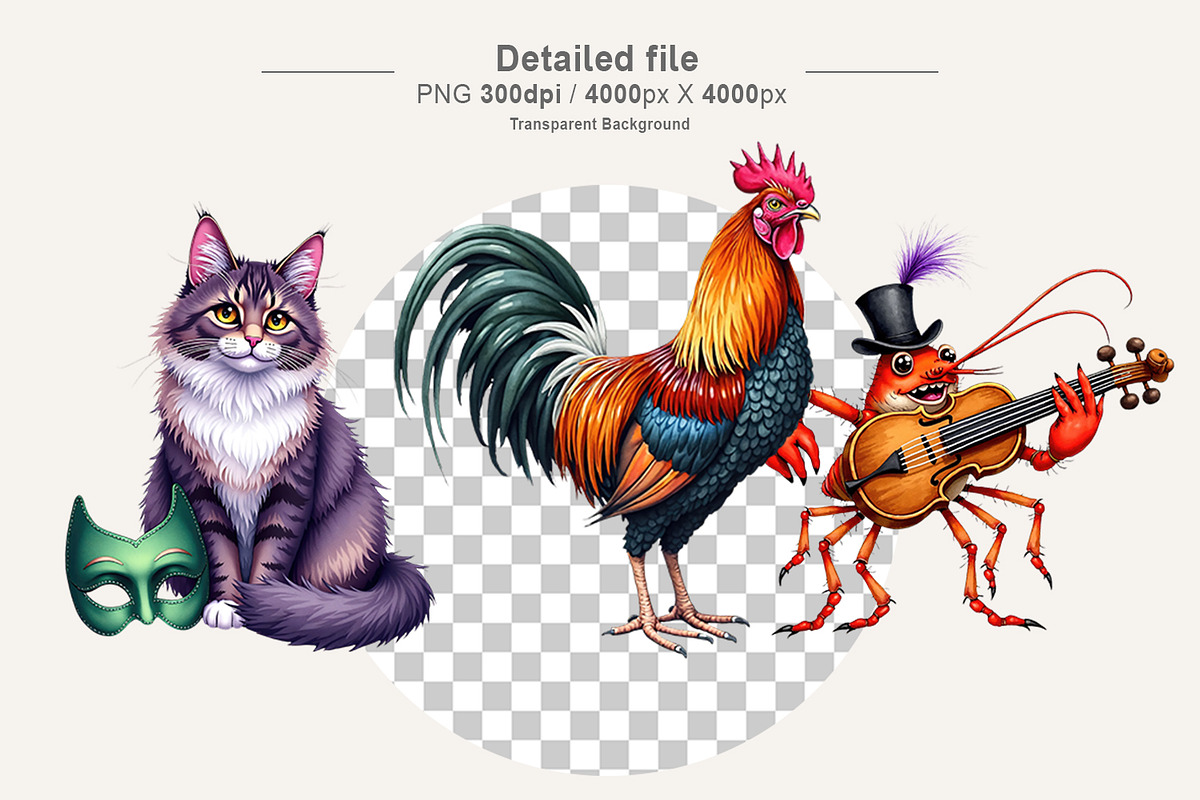 Watercolor Mardi Gras Animal Clipart, an Animal Illustration by Artnoy (Photo 3 of 8)
