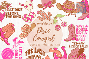 Pink Disco Cowgirl & Bachelorette, an Object Illustration by RimzStudio