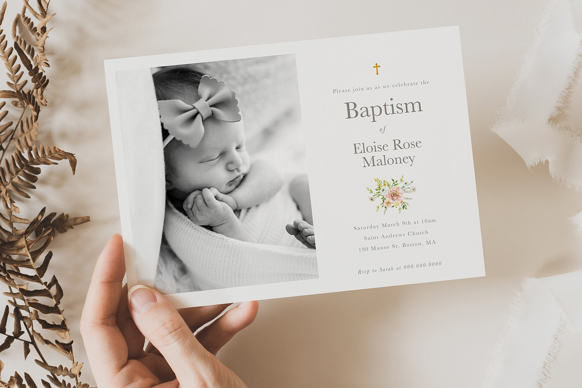 Minimalist Baptism Invite, a Card Template by By Stephanie Design (Photo 1 of 2)