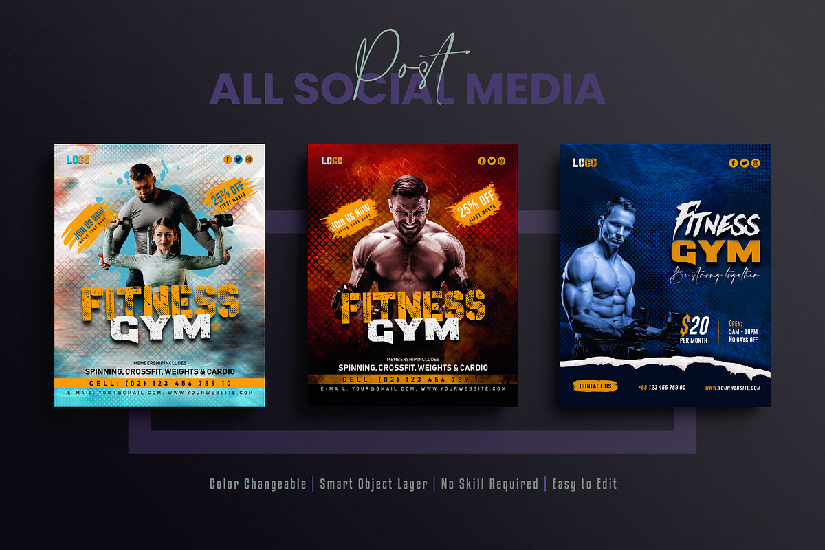Fitness Gym Social Media Template, a Social Media Template by Creative_View (Photo 6 of 8)