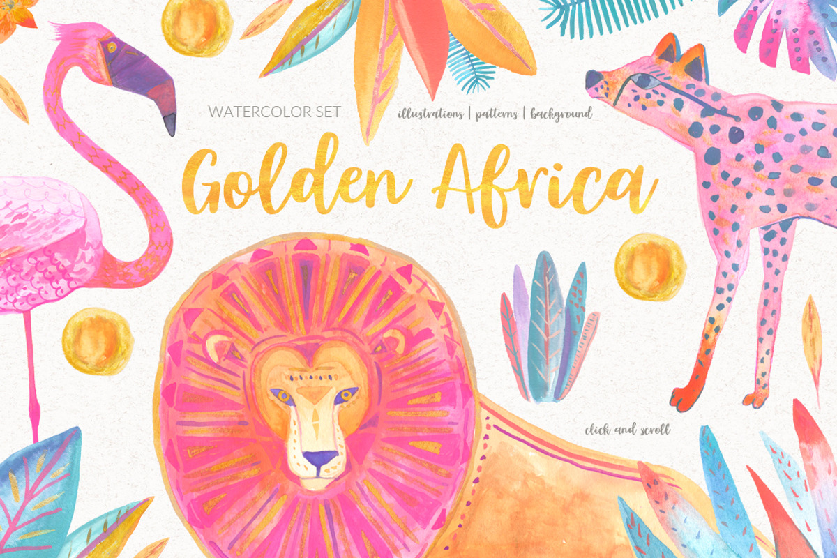 Golden Africa Watercolor Set, an Animal Illustration by Bibela (Photo 1 of 9)