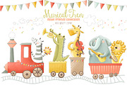Musical Animals Tren Clipart, an Animal Illustration by Magic Story Studio (Thumbnail 1 of 4)