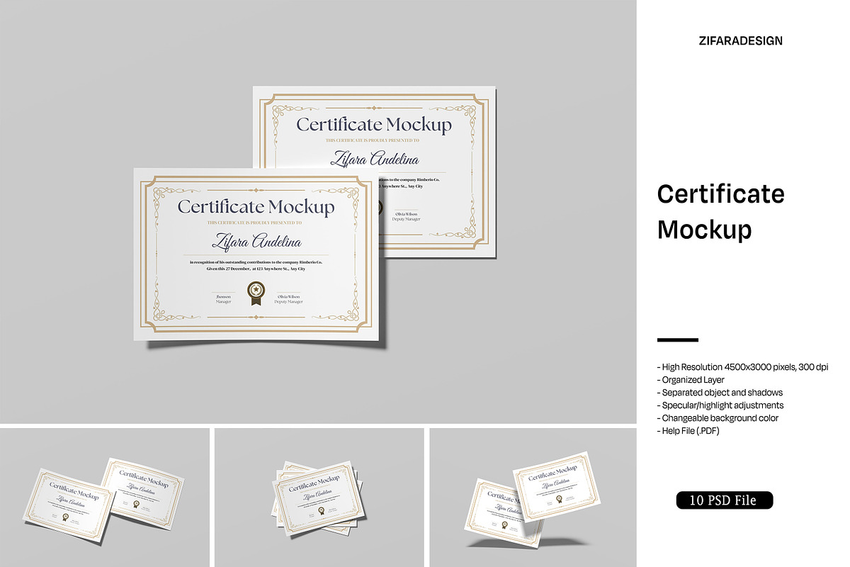 Certificate Mockup, an Advertising Mockup by ZifaraDesign (Photo 1 of 11)