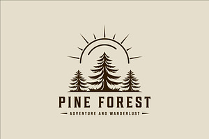 pines tree logo vintage vector, a Branding & Logo Template by zyxroun shop