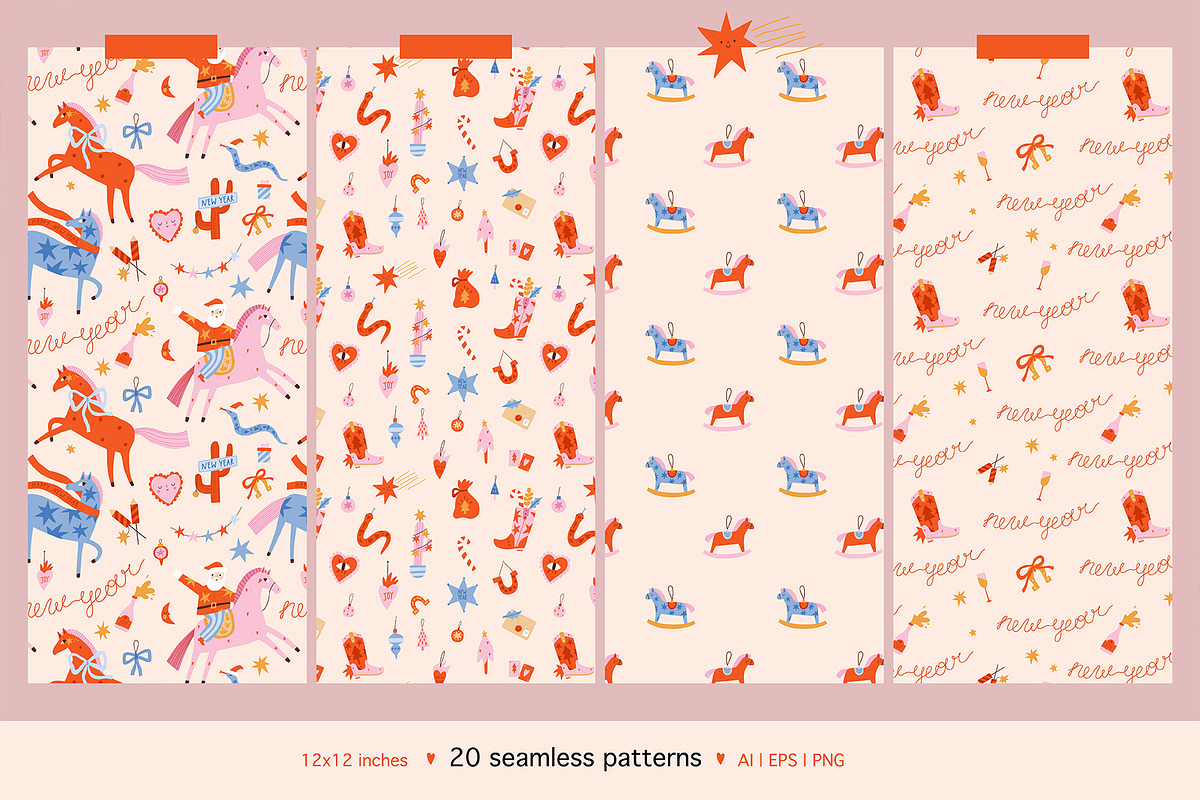 New Year Horses Clipart & Patterns, a Seasonal Illustration by avdnadi (Photo 11 of 13)