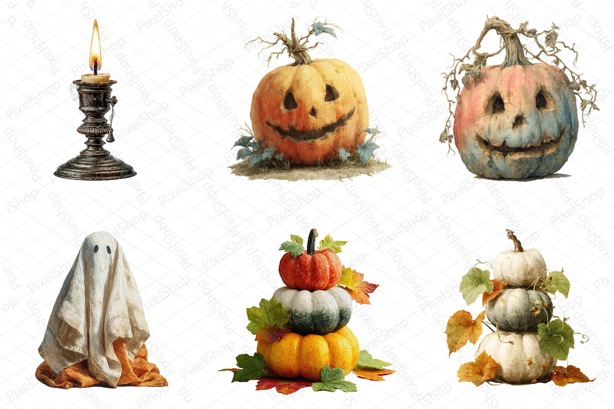 Watercolor Neutral Halloween Clipart, an Illustration by DreamPrint404 (Photo 2 of 5)