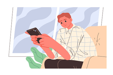 Man with smartphone at home., an Education Illustration by undrey