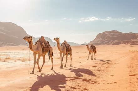 Camels in Wadi Rum desert, Jordan. T, a Photo by Iftikhar Alam