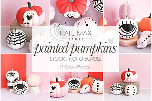 Painted Pumpkins Styled Stock Photo