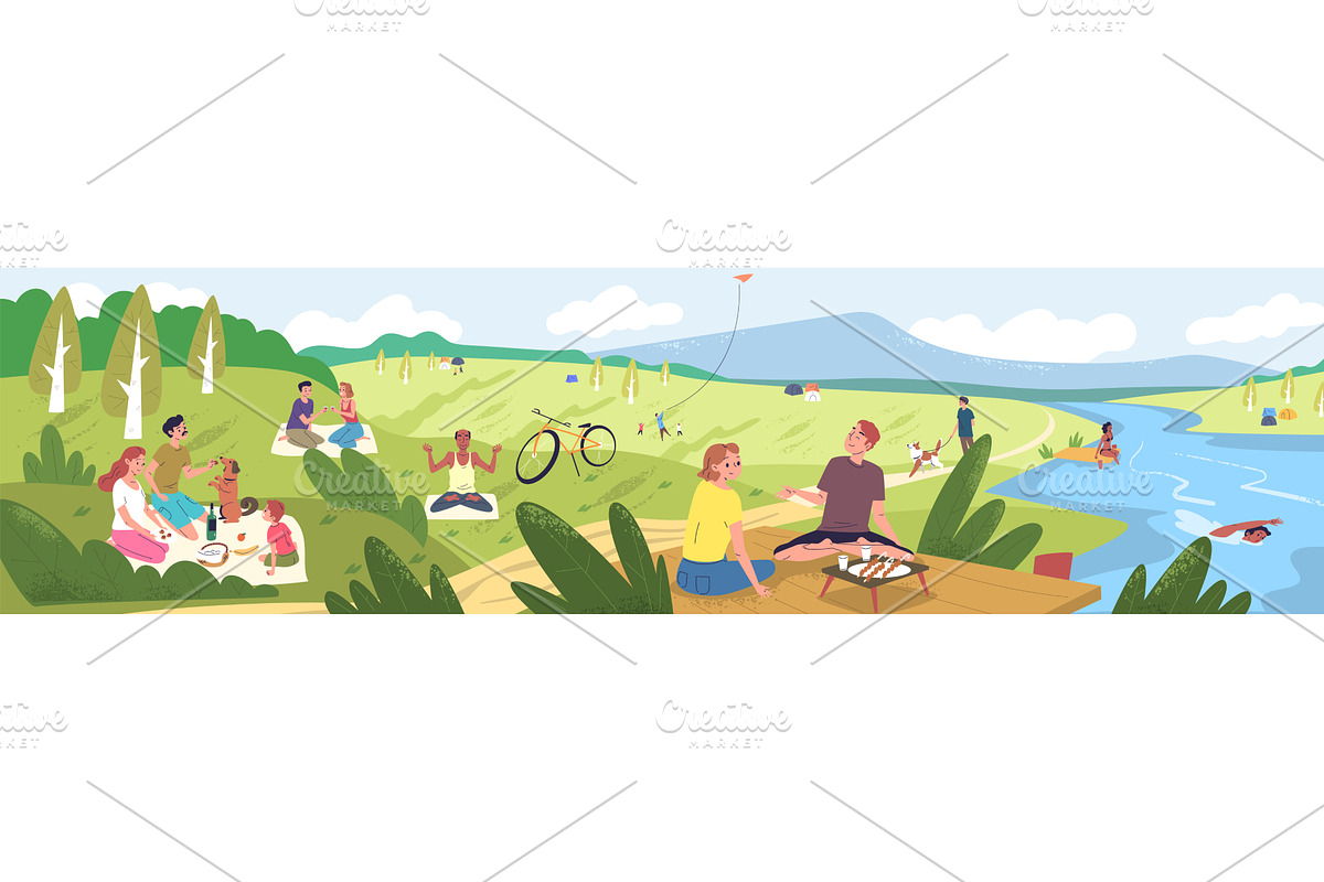 People picnic landscape. Men and, an Illustration by Stock-Smart-Start