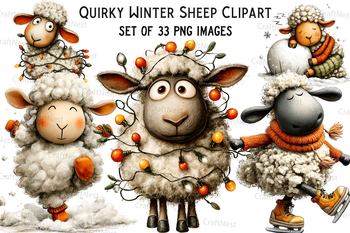 Quirky Winter Sheep Clipart, an Illustration by Craft Nest (Photo 1 of 8)