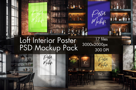 Loft Interior Poster Mockup Pack, an Advertising Mockup by Art's and patterns