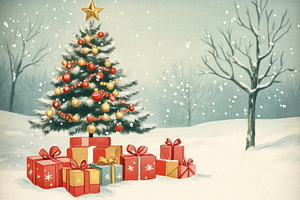 Christmas tree with gifts in snow, a Photo by Beautiful things