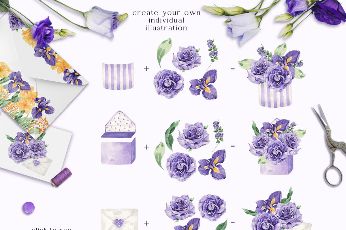 Watercolor Flowers Set Purple Garden, a Decorative Illustration by ViktoriyaD (Photo 8 of 14)