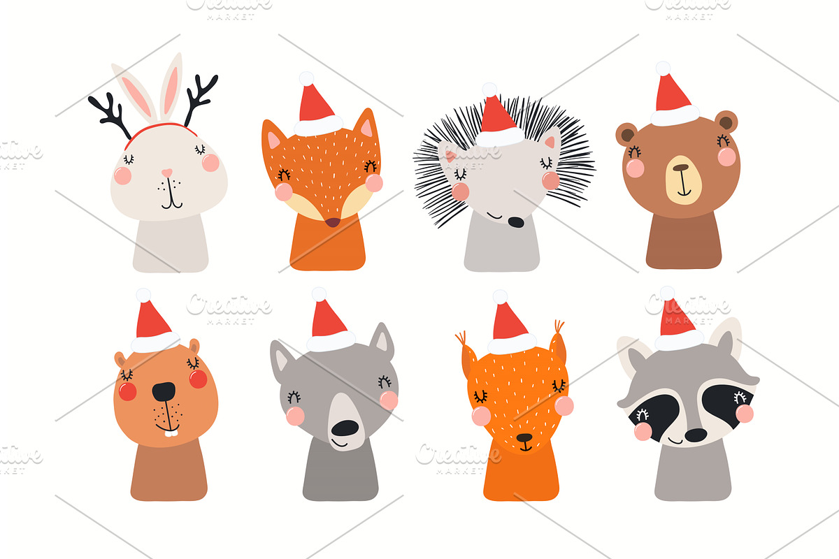 Cute animals Christmas set, an Animal Illustration by sceptical cactus