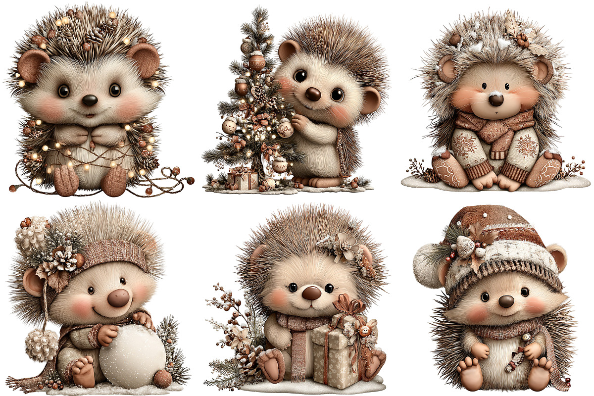 Funny Christmas Hedgehog Clipart, an Illustration by Craft Nest (Photo 6 of 9)