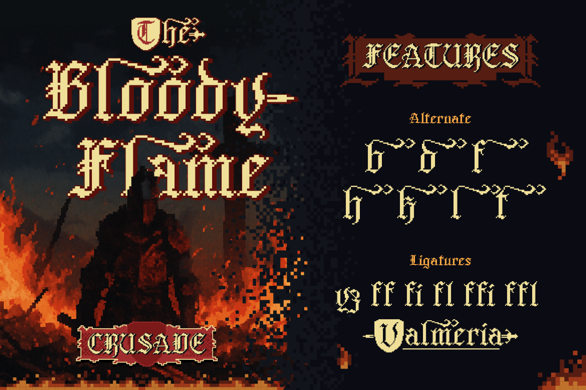 Valmeria - Medival Pixel, a Serif Font by Burntilldead (Photo 10 of 12)