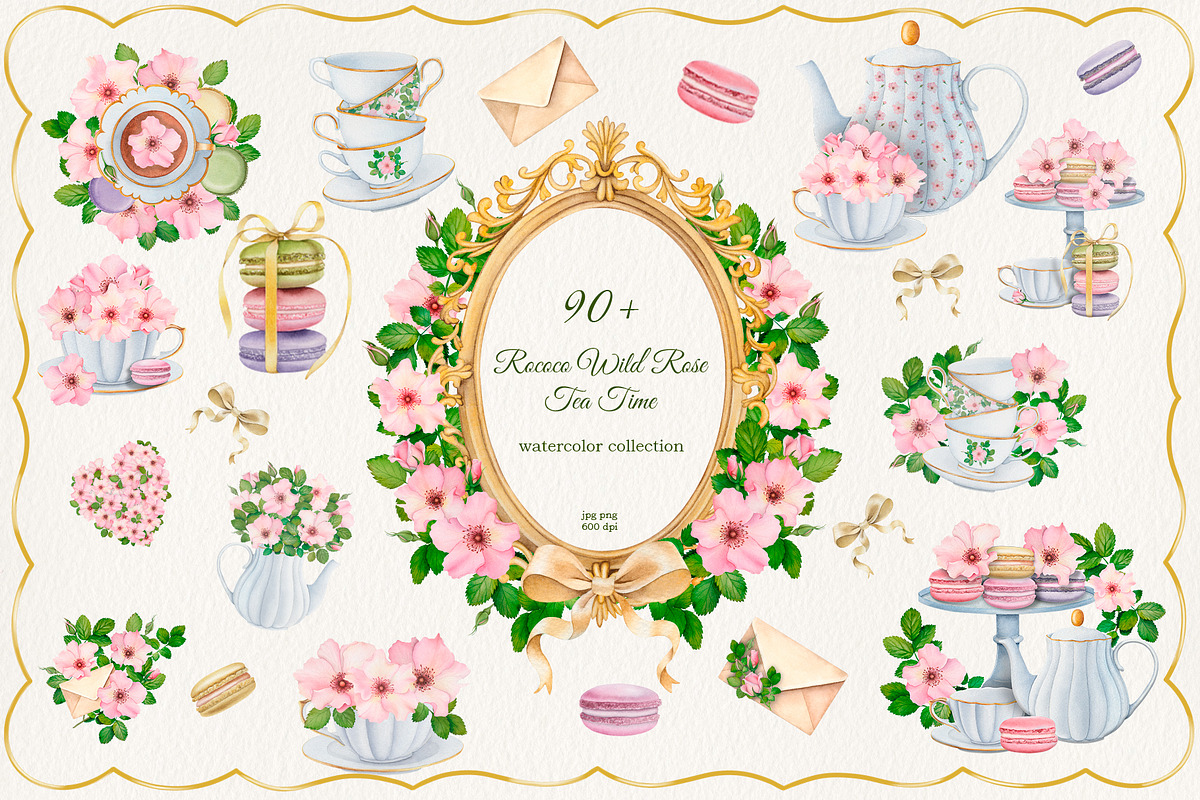 Rococo Wild Rose|Watercolor Tea Time, an Object Illustration by SunnJaneArt (Photo 1 of 11)