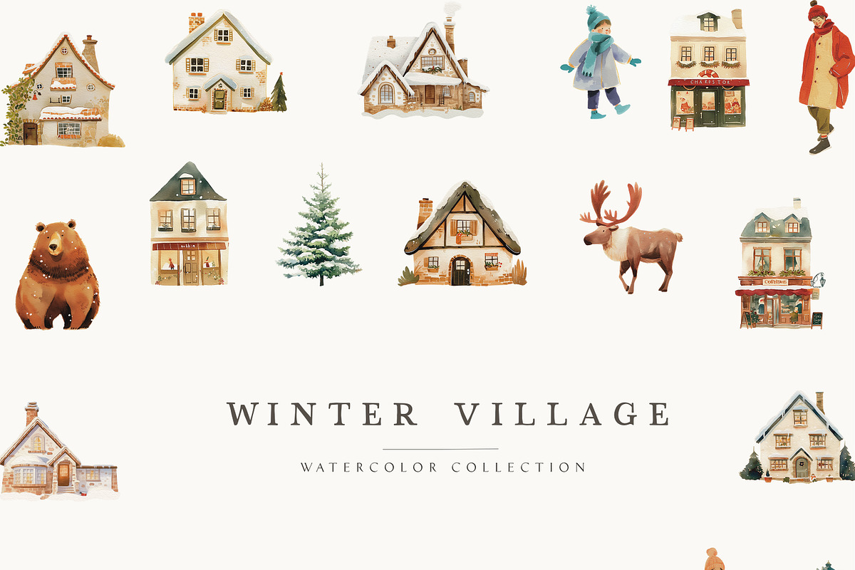 Winter Christmas Village, a Seasonal Illustration by heyiamalice (Photo 16 of 16)