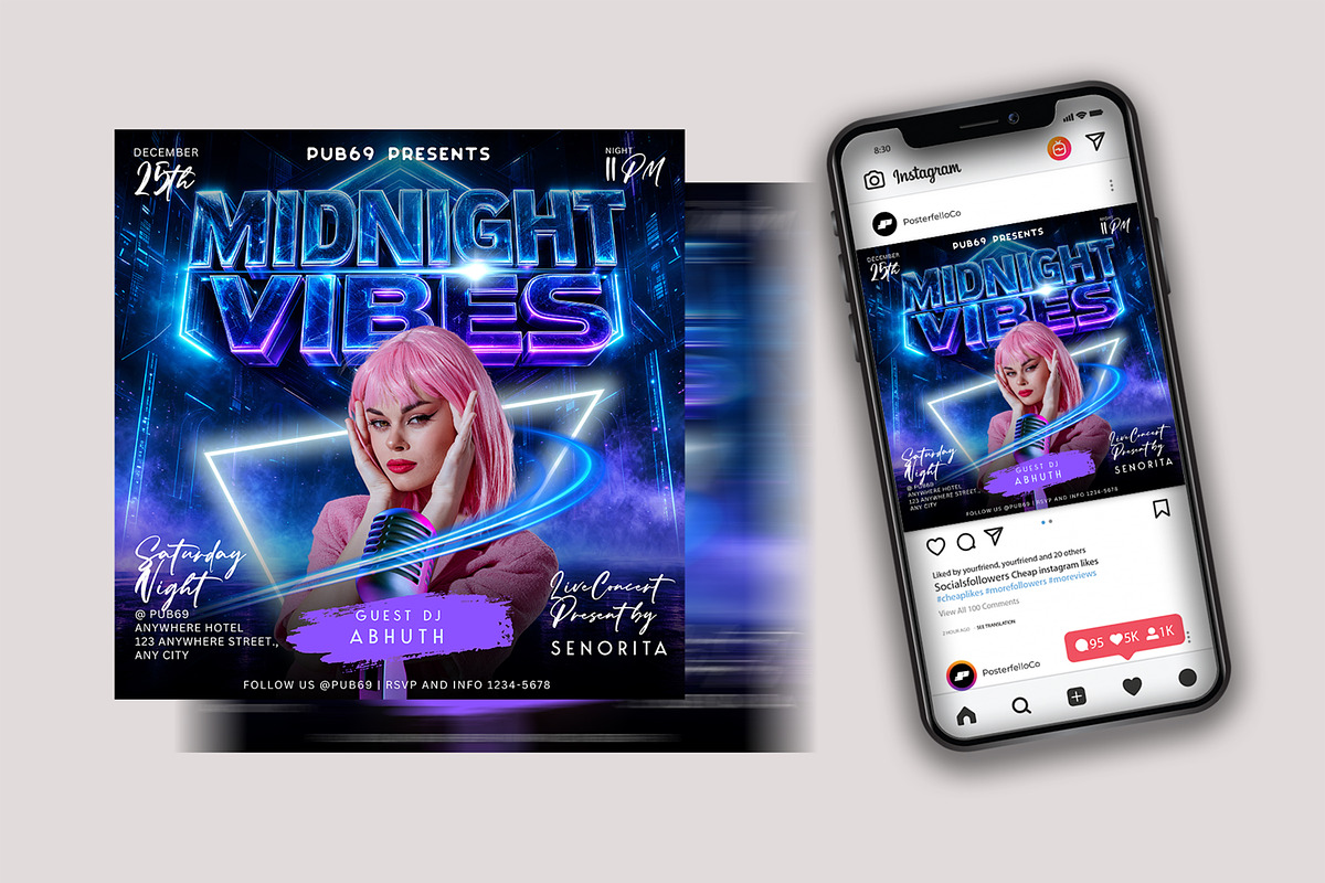 Midnight Vibes DJ Club Night Flyer, a Flyer Template by Posterfello (Photo 3 of 4)