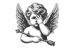 Frustrated Cherub with Hand Over, an Illustration by AlexArt