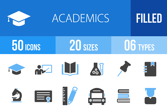 50 Academics Blue Black Icons