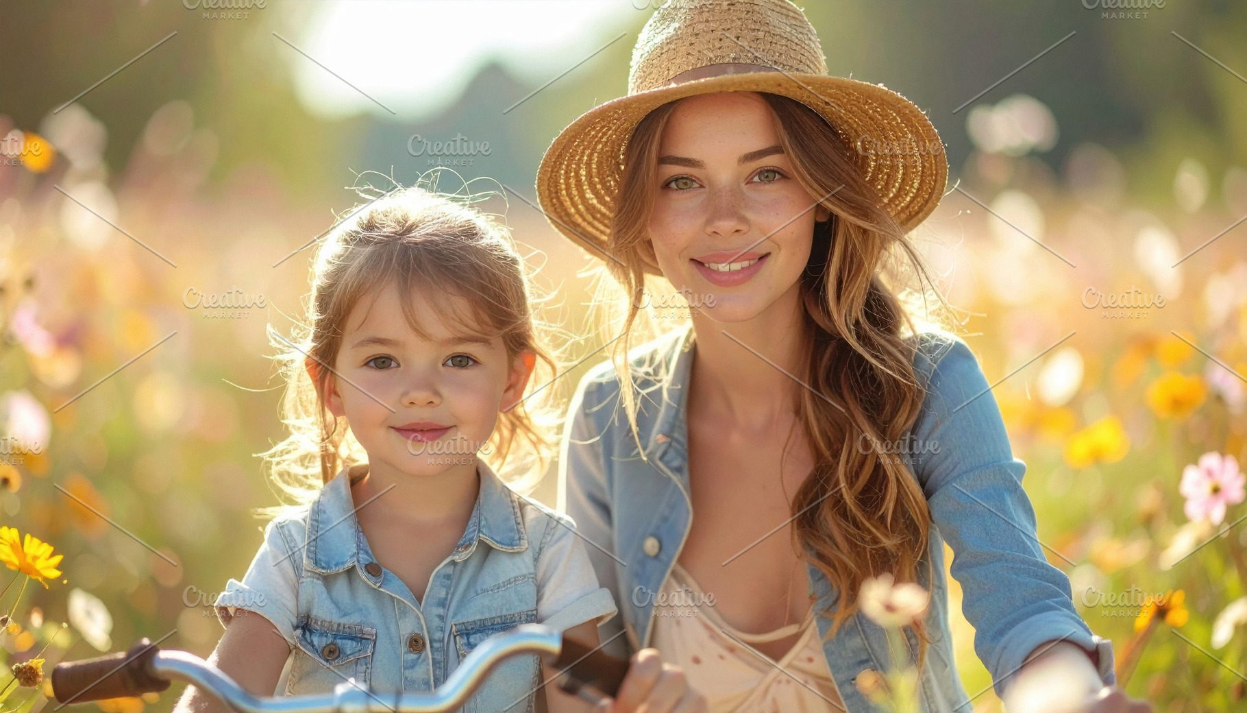 Mother and Daughter in Sunny Flower Field, a Sports & Recreation Photo by Davizro's Market