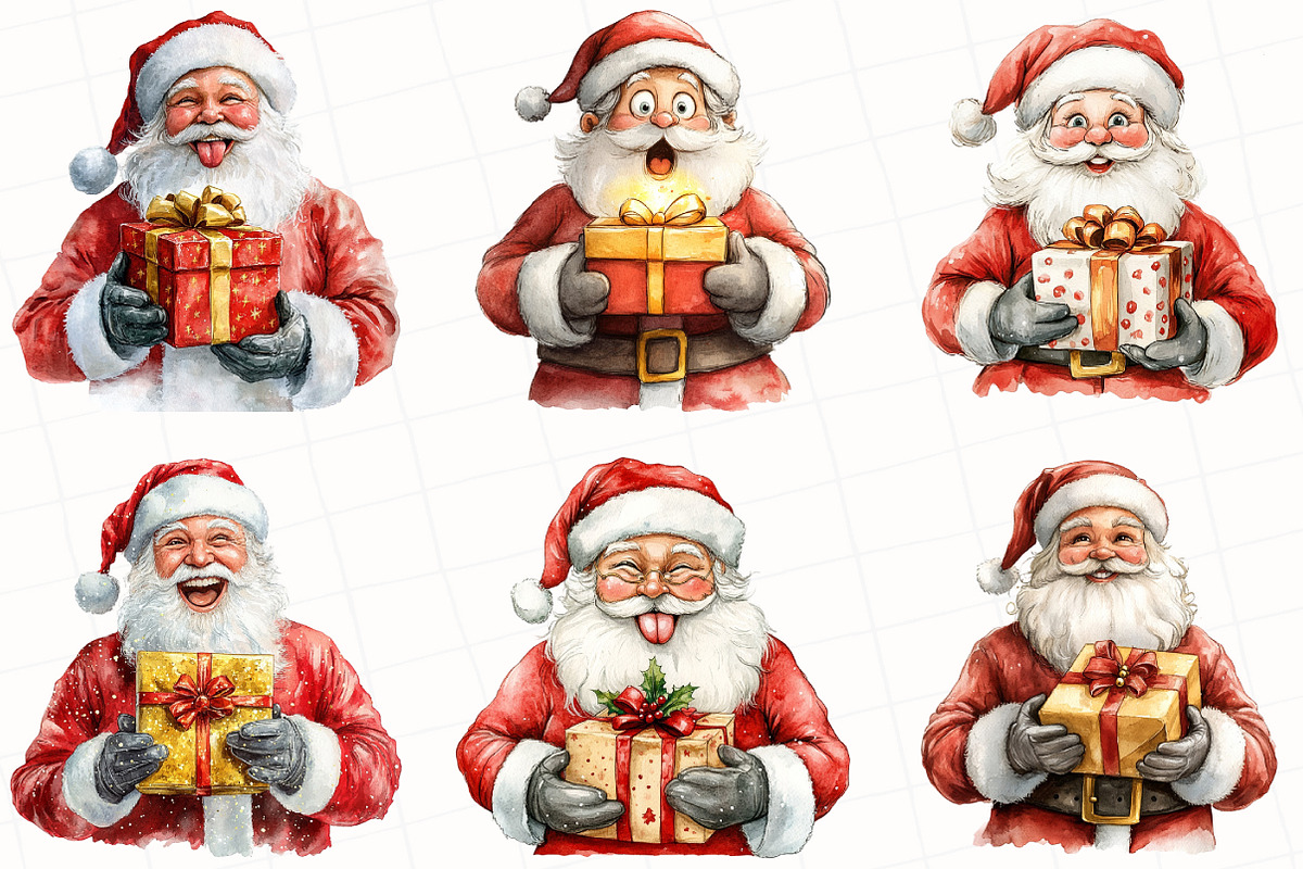 Funny Santa Watercolor Clipart, an Illustration by OK Design (Photo 5 of 5)