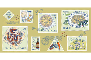 Italian pasta and seafood postage