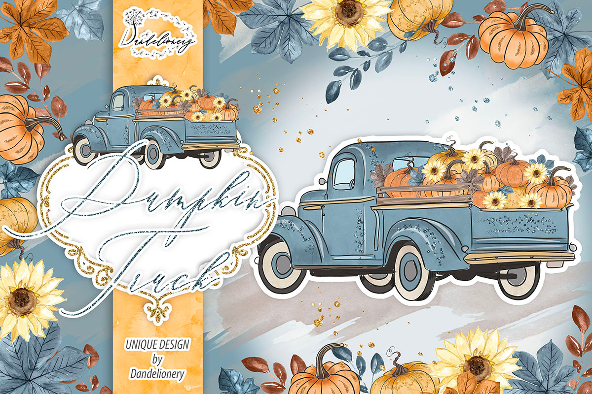 Pumpkin Truck Blue design, an Illustration by designloverstudio (Photo 4 of 4)